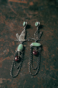 Wild Geese Earrings -- Ruby, Variscite and Turquoise