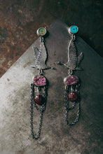 Load image into Gallery viewer, Wild Geese Earrings -- Ruby, Turquoise and Cobalto Calcite