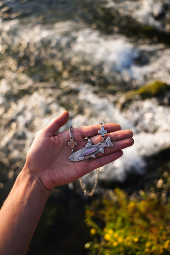 Trout Necklace -- Holly Blue -- Handmade Heavy Chain