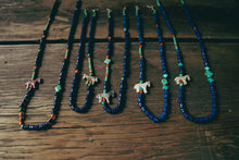 Load image into Gallery viewer, Beadstrands -- lapis lazuli and antique carved horse fetish on hand knotted silk