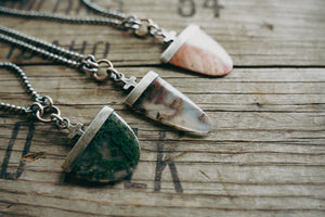 Mind Your Tongue Necklace -- Moss Agate and Willow Creek Jasper