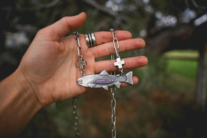 Trout Necklace -- Holly Blue -- Handmade Heavy Chain