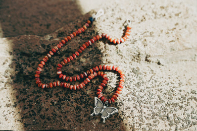 Pollinator Necklace -- Hand Knotted Silk -- Spiny Oyster and Lapis Lazuli