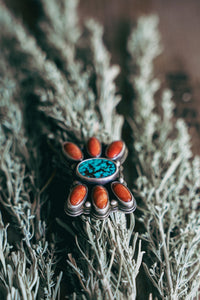 Butterfly Ring -- Turquoise and Coral