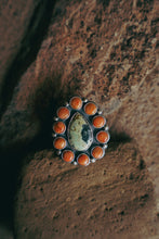 Load image into Gallery viewer, Cluster Ring -- Lone Eagle Variscite and Coral -- Size 7