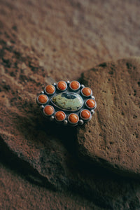 Cluster Ring -- Lone Eagle Variscite and Coral -- Size 7