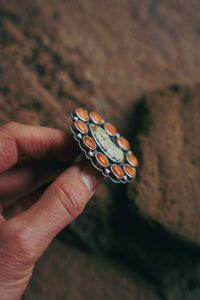 Cluster Ring -- Lone Eagle Variscite and Coral -- Size 7