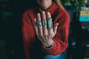 Patchwork Rings -- Chrysoprase and Lone Eagle Variscite