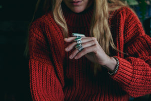 Patchwork Rings -- Chrysoprase and Lone Eagle Variscite