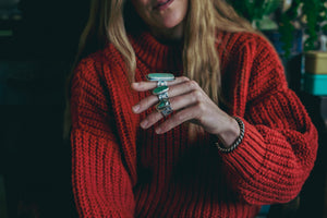 Patchwork Rings -- Chrysoprase and Lone Eagle Variscite