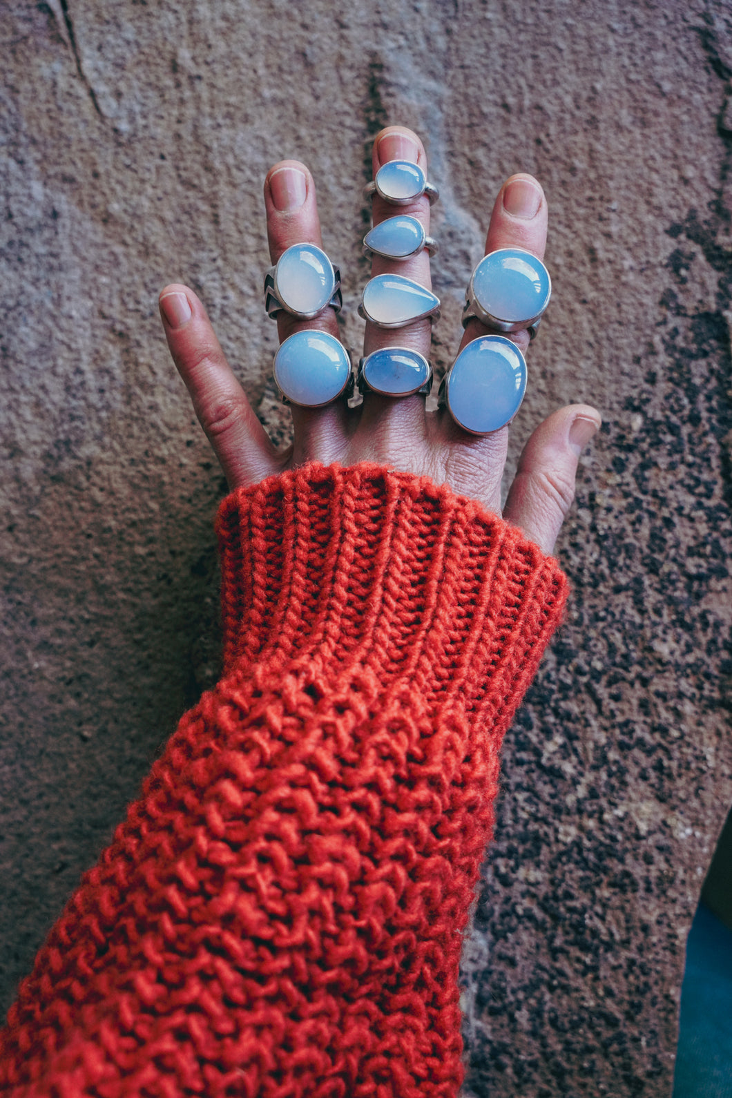 Zig Zag Rings -- Chalcedony