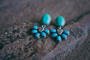 Sweetheart Post Earrings -- Kingman and Ithaca Turquoise