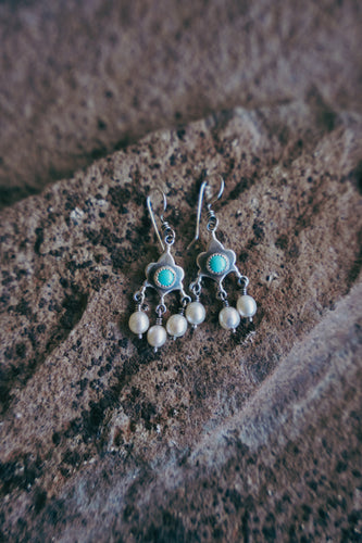 Shield Earrings -- Kingman Turquoise and Pearls