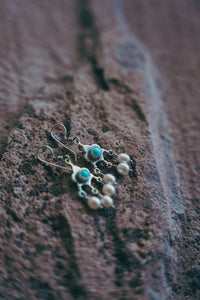 Shield Earrings -- Kingman Turquoise and Pearls