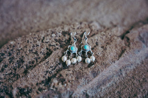 Shield Earrings -- Kingman Turquoise and Pearls