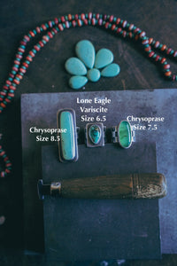 Patchwork Rings -- Chrysoprase and Lone Eagle Variscite