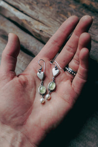 Full Hearted Earrings -- Pearl and Prehnite