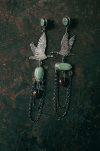 Wild Geese Earrings -- Ruby, Variscite and Turquoise
