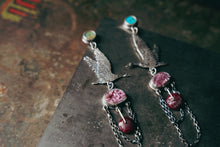 Load image into Gallery viewer, Wild Geese Earrings -- Ruby, Turquoise and Cobalto Calcite