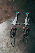 Load image into Gallery viewer, Wild Geese Earrings -- Turquoise, Cobalto Calcite and Ruby