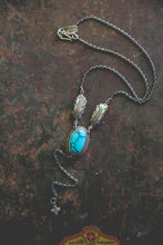 Load image into Gallery viewer, Echo of Flight Lariat Necklace -- Desert Web Turquoise