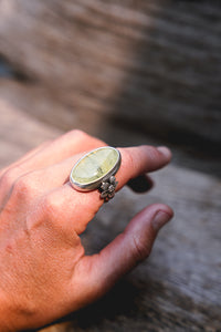 Apple Blossom Ring -- Prehnite -- Size 8.25