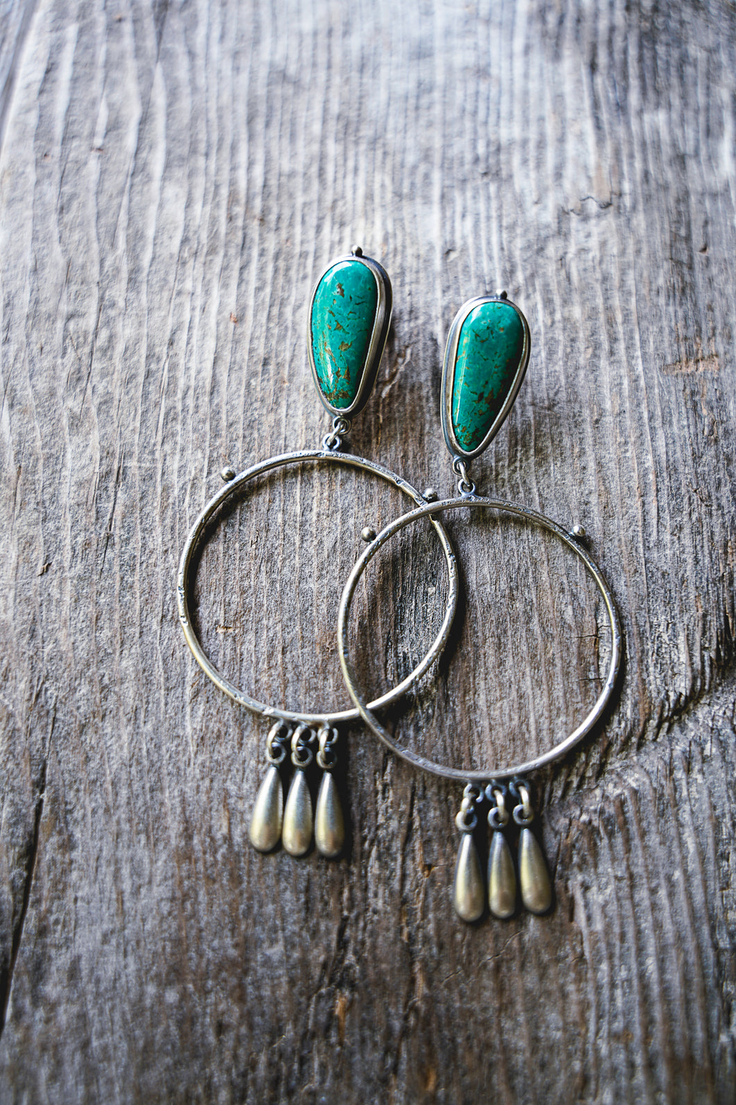 Pray For Rain Earrings -- Turquoise Hoops