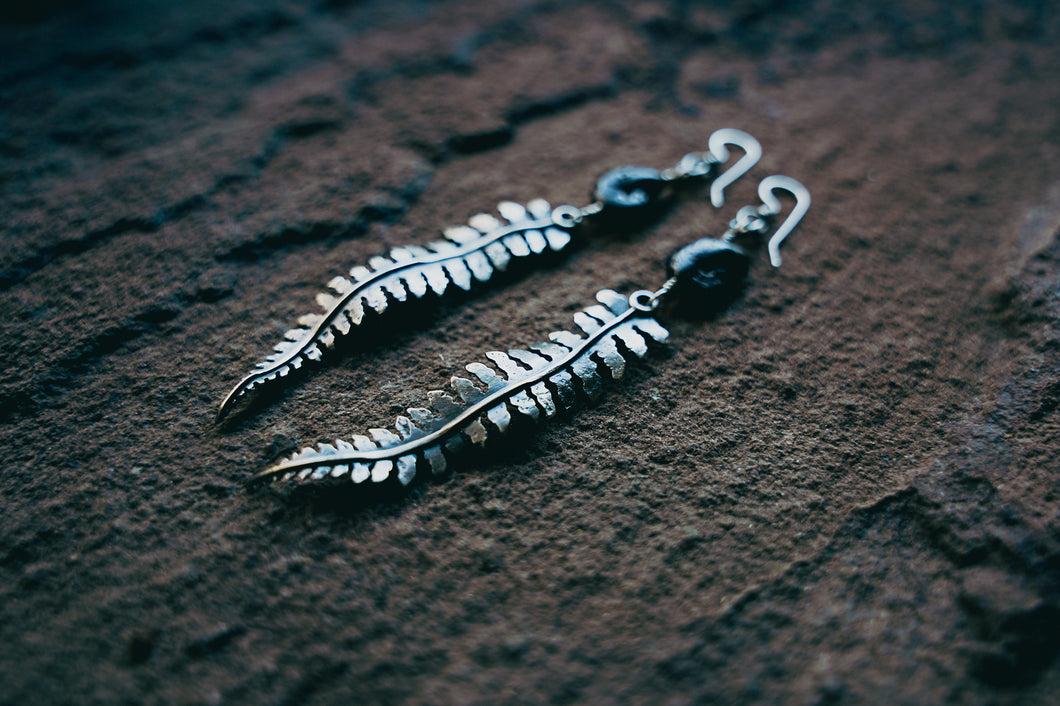 Fern Earrings -- Sterling and Ammonite