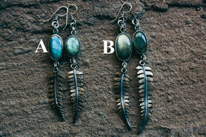 Fern Earrings -- Labradorite and Brass