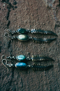 Fern Earrings -- Labradorite and Brass