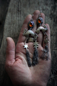 Jackrabbit and Dune Earrings -- Hessonite