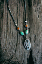 Load image into Gallery viewer, Feather and Prayer Necklace -- Variscite and Coral