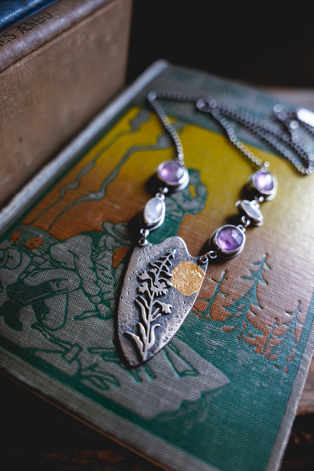 Fireweed Necklace -- Amethyst and Moonstone