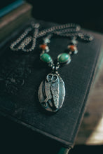 Load image into Gallery viewer, Feather and Prayer Necklace -- Variscite and Coral