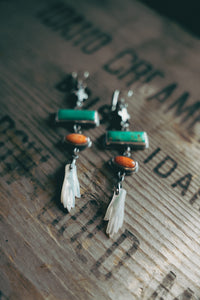 Vocation Earrings -- Coral + Turquoise + Mother of Pearl